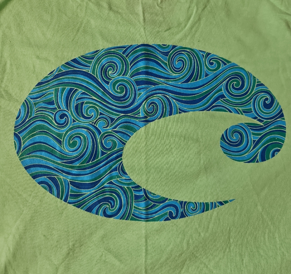 Costa Green Tee with Blue Wave Design